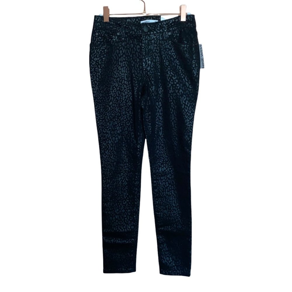 NINE WEST Black Leopard Print Skinny